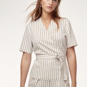 Aritzia Babaton Kaltag Tie Front Striped Wrap Top Size XS